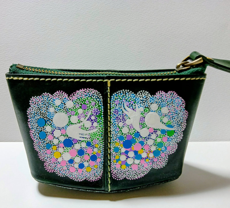 1点物　BON柄・本革小物入れ・濃緑 | 画家　小高朋恵　BON