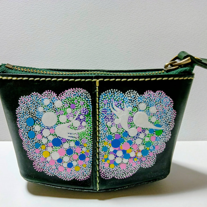 1点物　BON柄・本革小物入れ・濃緑