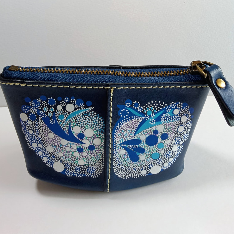 1点物　BON柄・本革小物入れ・濃青